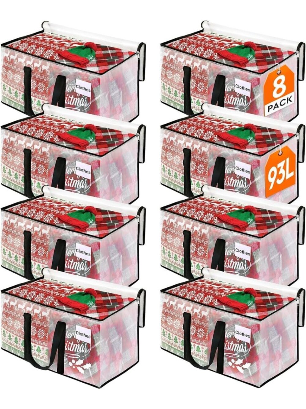 Extra Large Moving Bags 93L - 8-Pack Heavy Duty Storage Totes with Zipper